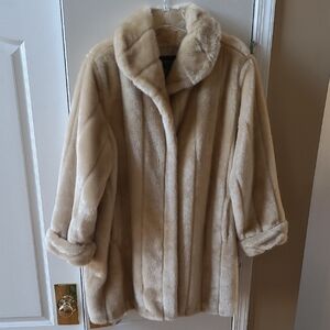 Dennis Basso Size 2X Tan Faux Fur Coat